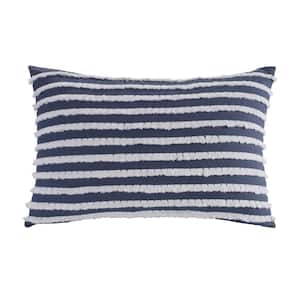 Trellis Blue Striped Polyester 12 in. x 18 in. Decorative Throw Pillow
