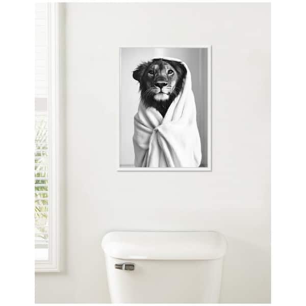 Sylvie "Lioness Bathroom Art Towel Robe" by The Creative Bunch Studio White Framed Art Print 18 in. x 24 in.