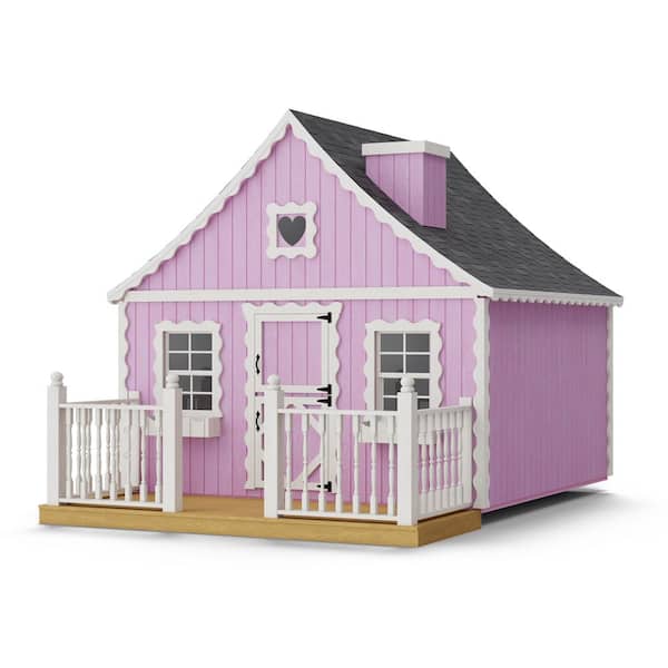 8 ft. x 8 ft. Gingerbread Cottage Outdoor Wood Playhouse with Floor, Deck and Rail, Loft