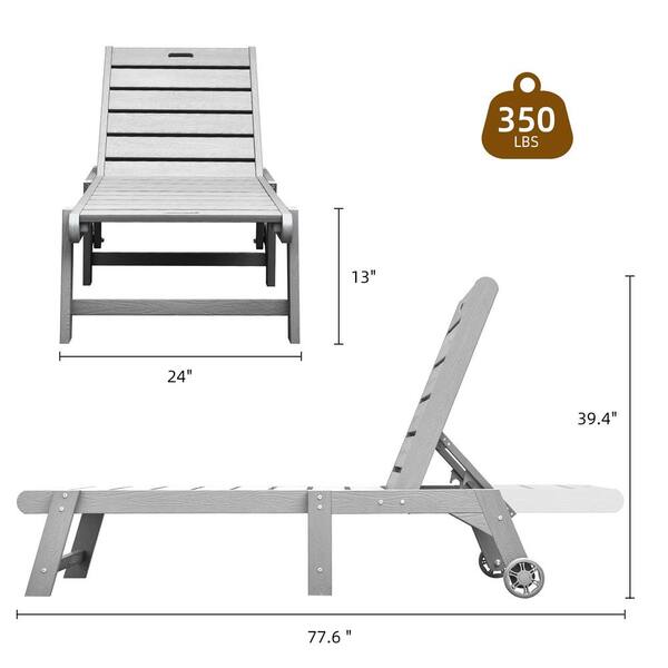 DEXTRUS Gray Weatherproof Plastic Outdoor Chaise Lounge Patio Pool Chair HDPB0006700AV The