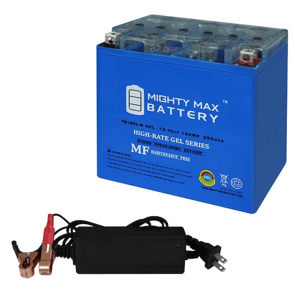 YB16CL-B GEL -12 Volt 19 AH, GEL Type, 250 CCA, Rechargeable SLA AGM Motorcycle Battery + 12V 2AMP Charger