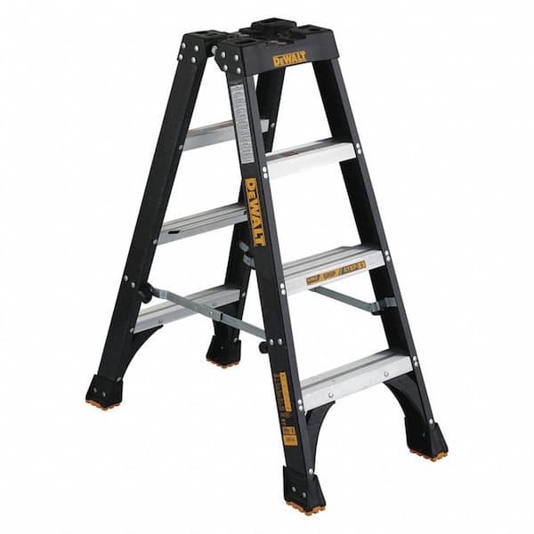 DEWALT 4 ft. Fiberglass Step Ladder 8.5 ft. Reach Height Type 1A - 300 lbs., Expanded Work Step and Impact Absorption System