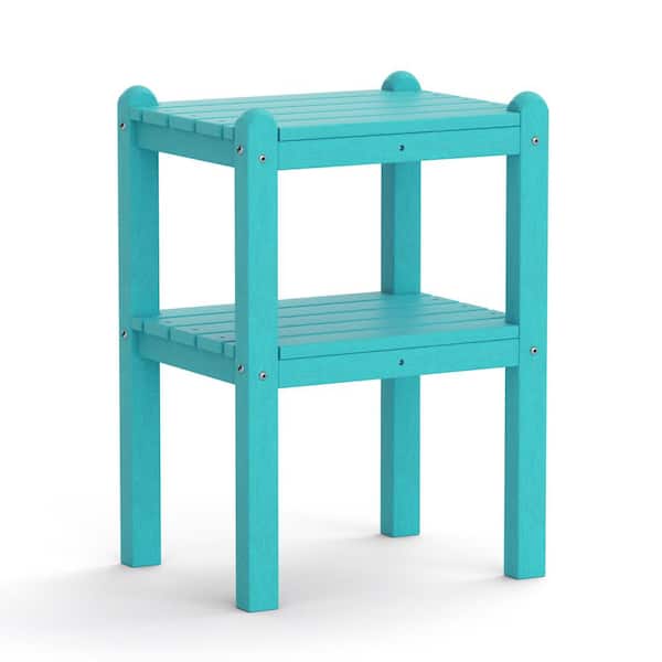 Zeus & Ruta Lake Blue Plastic Outdoor Side Table for Backyard Pool LH
