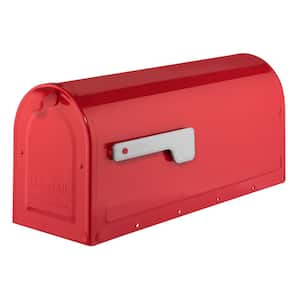 MB1 Red, Medium Steel, Post Mount Mailbox with Silver Flag