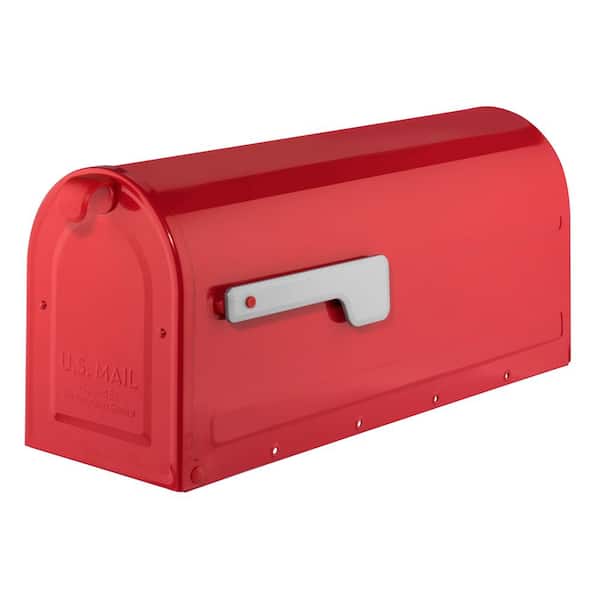 Architectural Mailboxes MB1 Red, Medium Steel, Post Mount Mailbox with Silver Flag