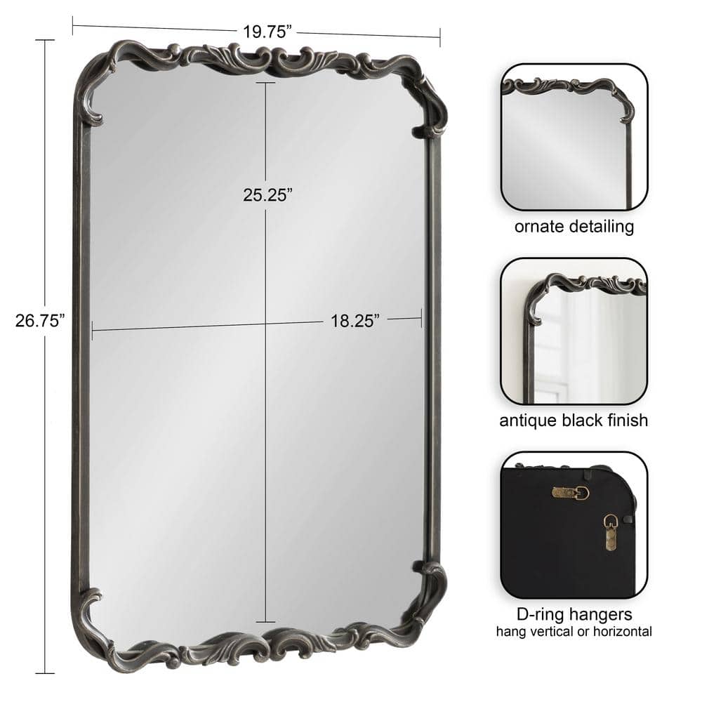 Brazelton 20"x27" Ornate Black Rectangular Wall Mirror