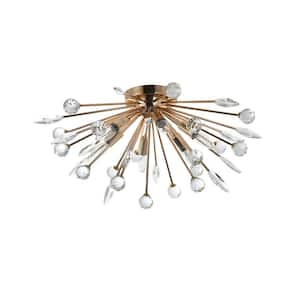 Calzada 25.6 in. 6-Light Gold Sputnik Firework Flush Mount with Crystal Drop