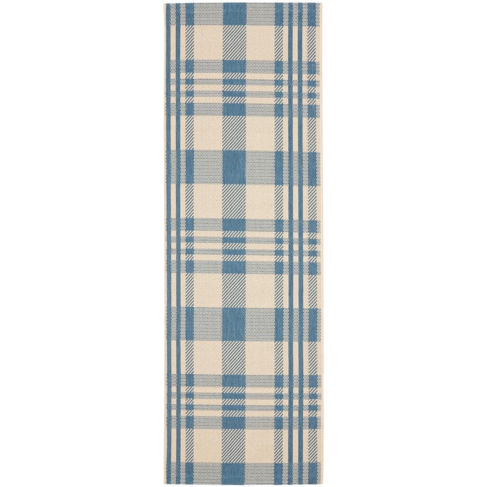 Blue Plaid Low Pile Indoor/Outdoor Area Rug