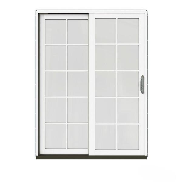 JELD-WEN 60 in. x 80 in. W-2500 Contemporary Green Clad Wood Left-Hand 10 Lite Sliding Patio Door w/White Paint Interior
