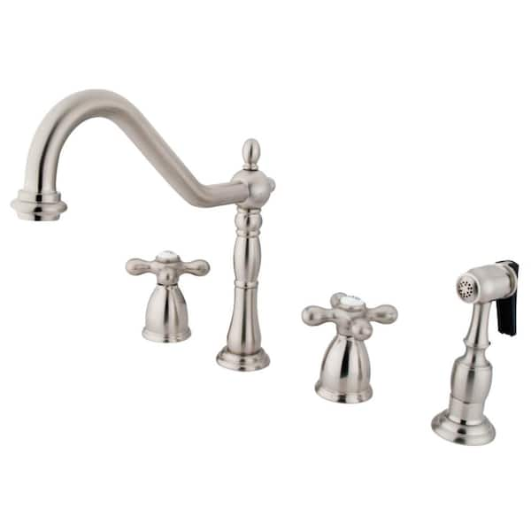 Kingston Brass Heritage 2 Handle Standard Kitchen Faucet With Side Sprayer In Brushed Nickel 5946