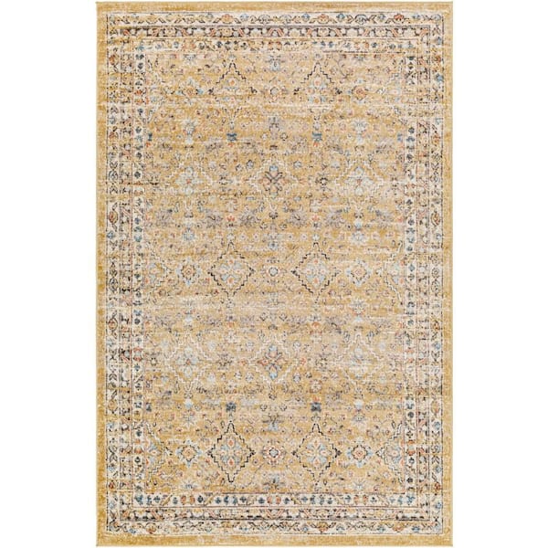 Livabliss Pertek Yellow Oriental 5 ft. x 7 ft. Indoor Area Rug