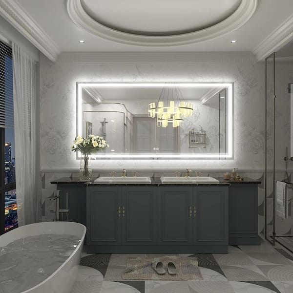 60 in. W x 30 in. H Rectangular Frameless UL Certified Front and Back LED Anti-Fog Tempered Wall Bathroom Vanity Mirror