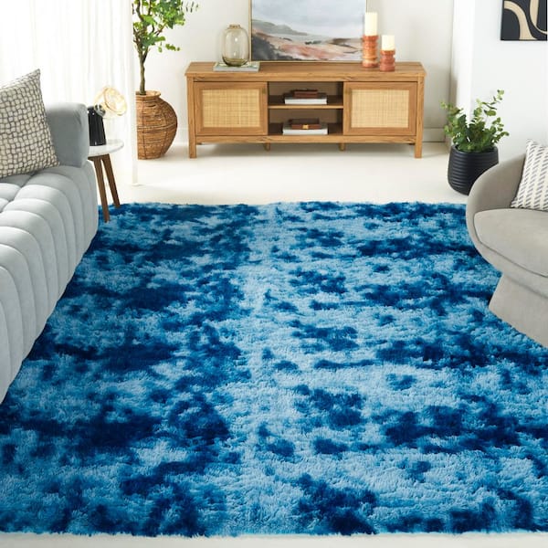 Rainbow Shag 8 ft. x 10 ft. Blue Abstract Solid Area Rug