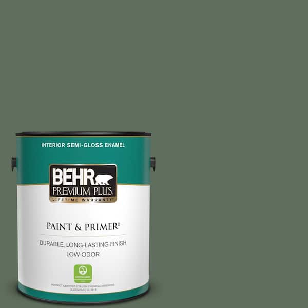 BEHR PREMIUM PLUS 1 gal. #450F-6 Whispering Pine Semi-Gloss Enamel Low Odor Interior Paint & Primer