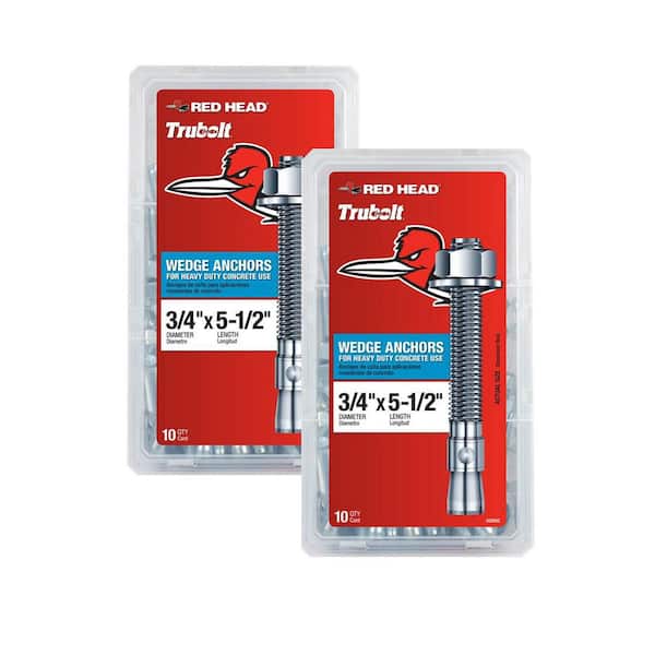 3/4 in. x 5-1/2 in. Zinc-Plated Steel Hex Nut-Head Concrete Wedge Anchors Combo Kit Includes 2 (10-Pack)