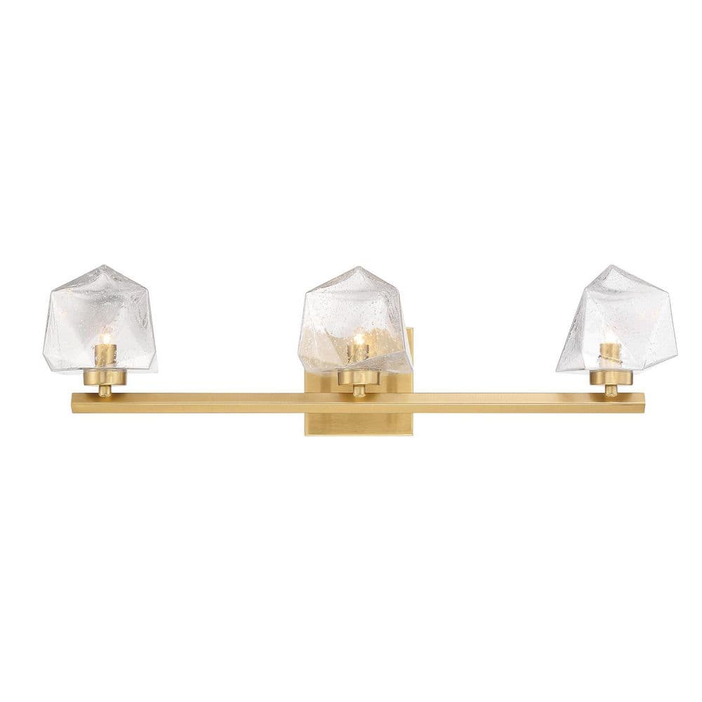 Castello 25 in. W x 6.5 in. H 3-Light Warm Brass Contemporary Bathroom Vanity Light with Clear Seeded Glass Shades price history on PriceWatchPro