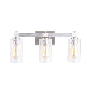 Westbury 21.8 in. 3-Light Brushed Nickel with Painted Grey Driftwood Vanity Light