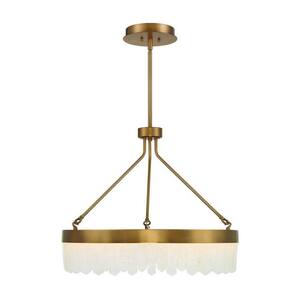 Landon 27 in. W x 22 in. H Integrated LED Warm Brass Pendant Light with Frosted Glass Shade