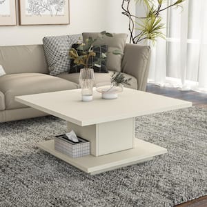 Boa Vista 31 in. Cream Weave Square MDF Coffee Table with 1-Shelf and Hidden Cabinet