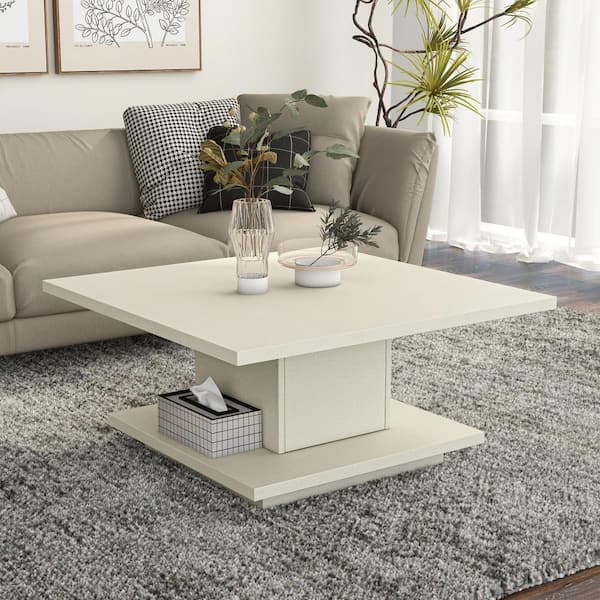 Furniture of America Boa Vista 31 in. Cream Weave Square MDF Coffee Table with 1-Shelf and Hidden Cabinet