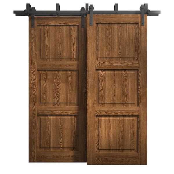 56 in. x 80 in. Cognac Oak Color Solid Wood Barn Door Slab With Hardware
