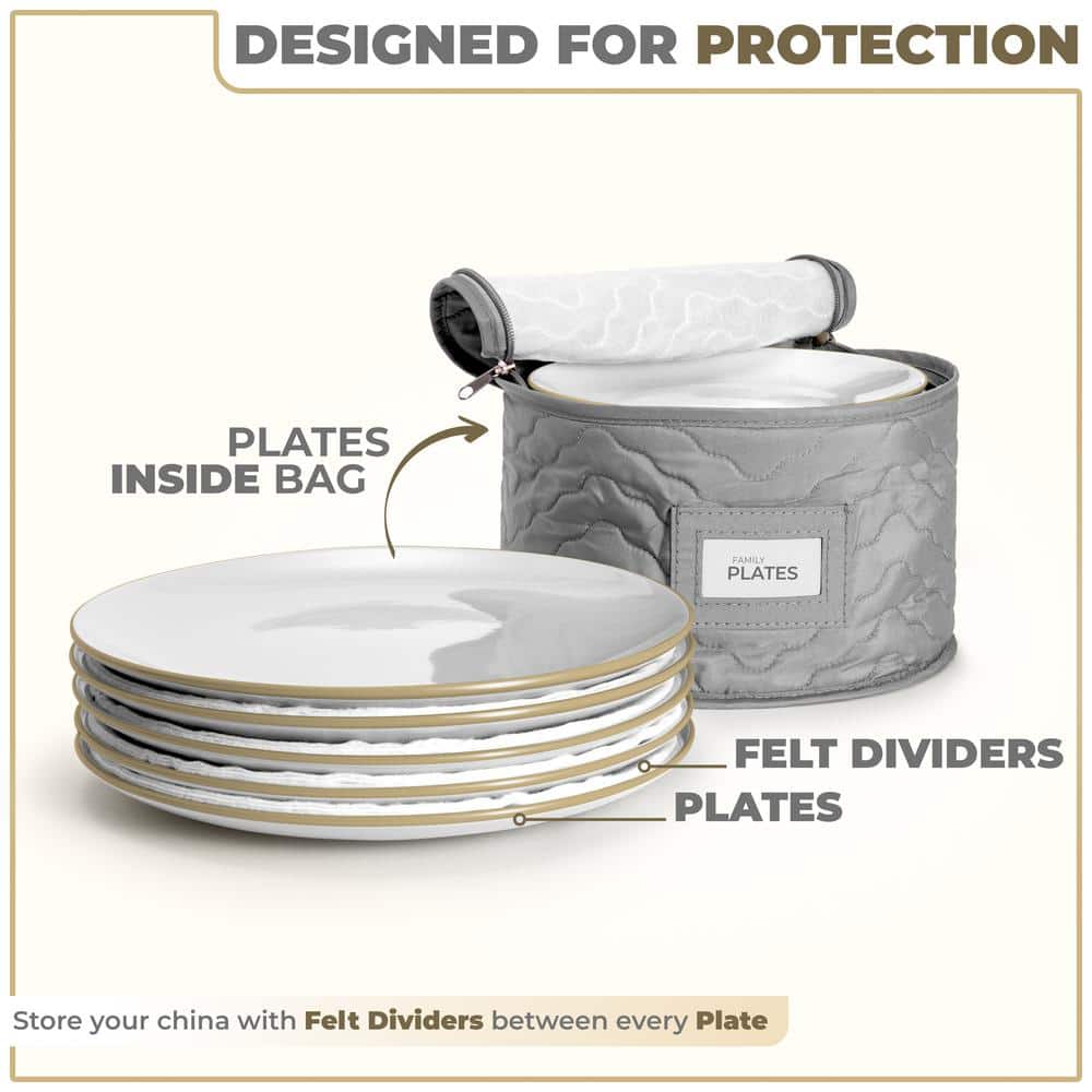 Sorbus Quilted Gray 8-Piece Dinnerware Storage Set with Felt Protectors