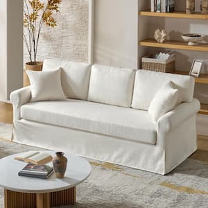 Sebasti White 82 in. W Traditional Round Arm Rectangular Polyester Slipcovered Sofa