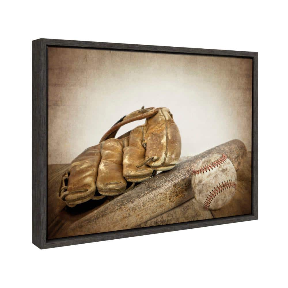 Vintage Baseball Glove and Bat Framed Canvas Print