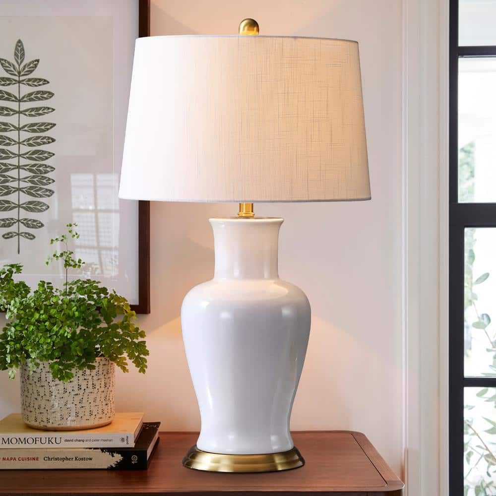 Julian 29" White Ceramic Table Lamp with Gold Accents