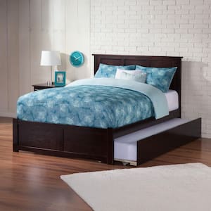 Madison Espresso Black Solid Wood Frame King Platform Bed with Footboard and Twin XL Trundle