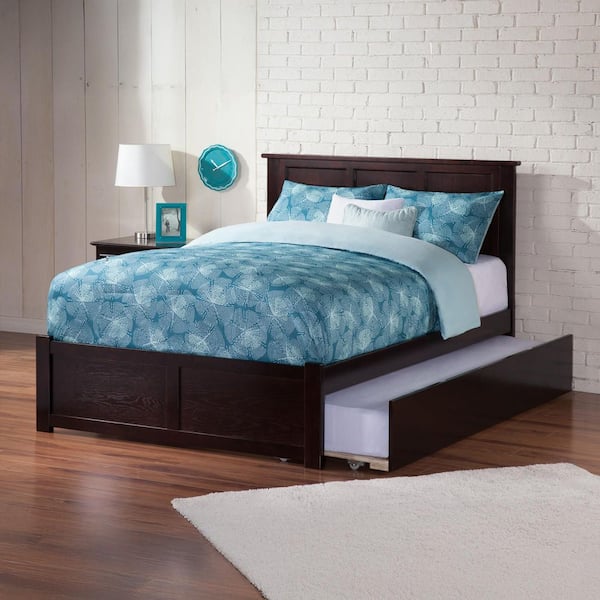 Madison Espresso Dark Brown Solid Wood Frame King Platform Bed with Twin XL Trundle and Footboard