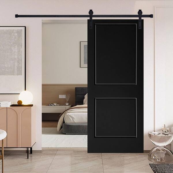 AIOPOP HOME Modern 2-Panel 28 in. x 84 in. MDF black Barn Sliding