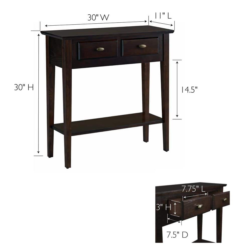 Chocolate Oak Slim Hall Console Table with Storage