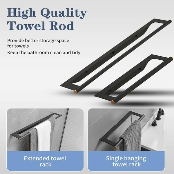 4-Piece Bath Hardware Set with Towel Bar Hand Towel Holder Toilet Paper Holder Towel Hook Modern Square in Matte Black