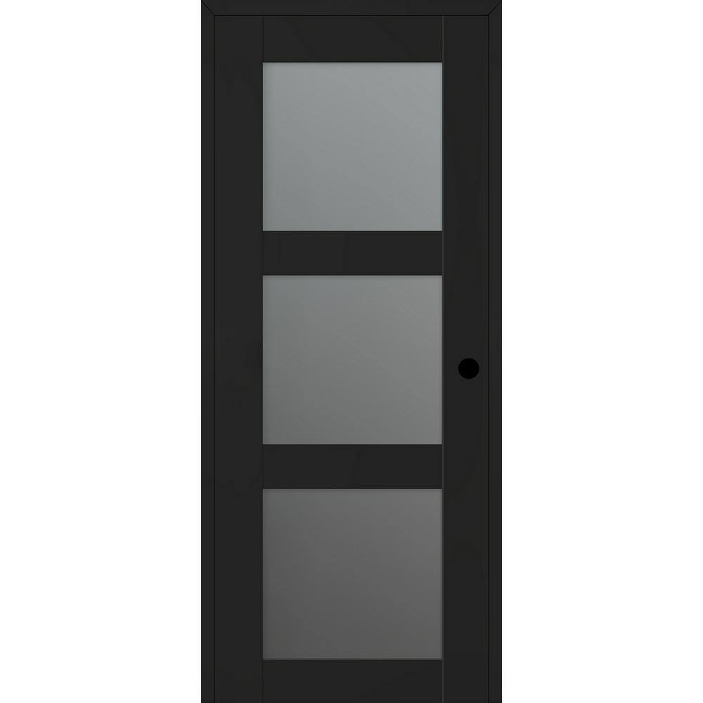 Belldinni Vona 30 in. x 80 in. Left-Hand 3-Lite Frosted Glass Black ...