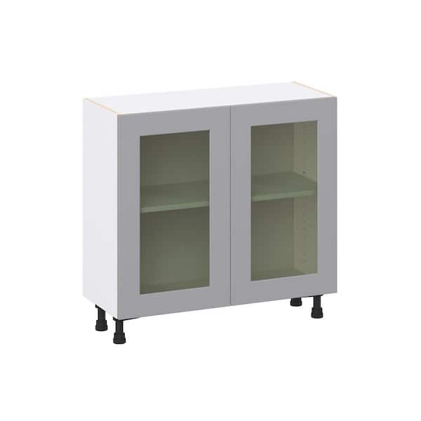 Roseland 36 in. W x 14 in. D x 34.5 in. H Assembled Shaker Glass Door Base Kitchen Cabinet in Slate Gray