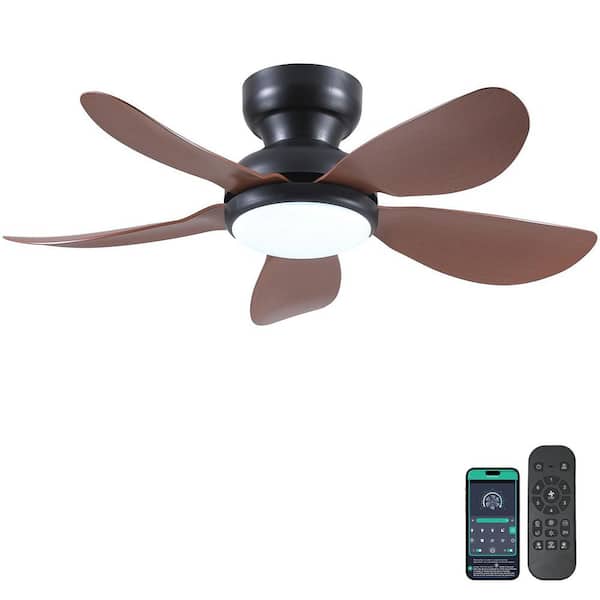 36 in. Indoor/Outdoor Flush Mount Brown Ceiling Fan with Dimmable 3 Color LED Light and Remote/APP Control