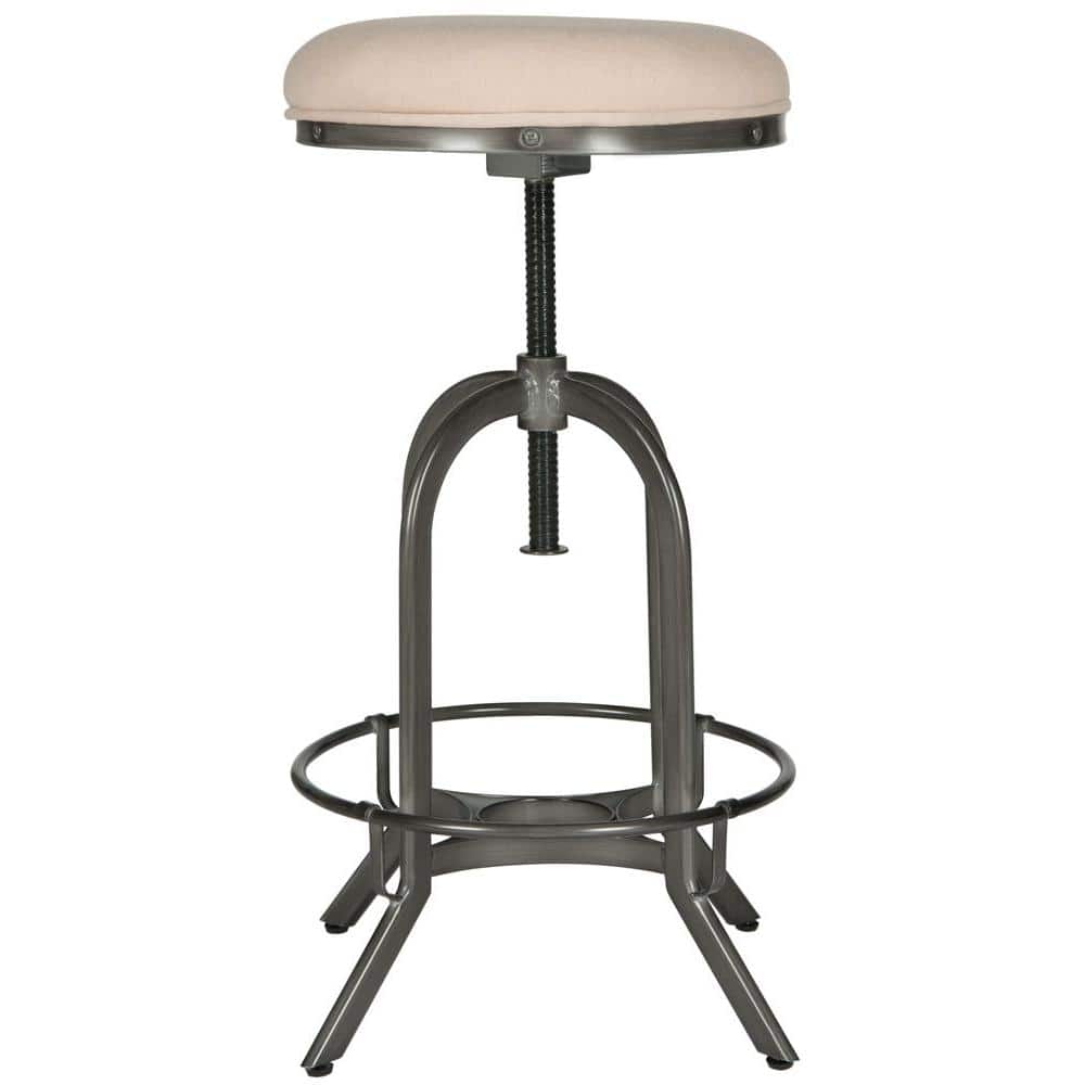 Transitional Beige and Black Adjustable Swivel Stool with Wood and Metal