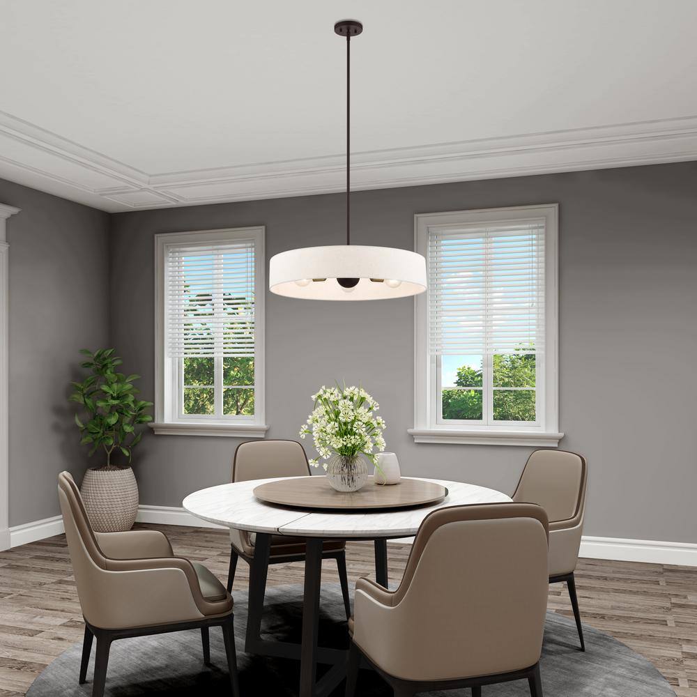 Venlo Bronze Drum Pendant with Oatmeal Fabric Shade - 5 Light