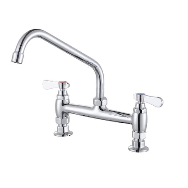 AVITAS Double Handle Deck Mounted Standard Kitchen Faucet, Commercial Faucet with 10 in. Long Spout in Polished Chrome