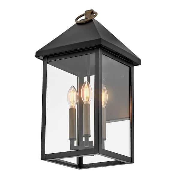 LARK - Rhett 3-Light Black Outdoor Hardwired Wall Lantern Sconce