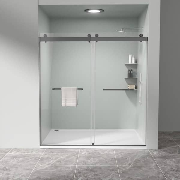 Frameless Sliding Shower Door, Double Bypass Style, 72 in. W x 76 in. H, with Thickened Tempered Glass, Black Finish