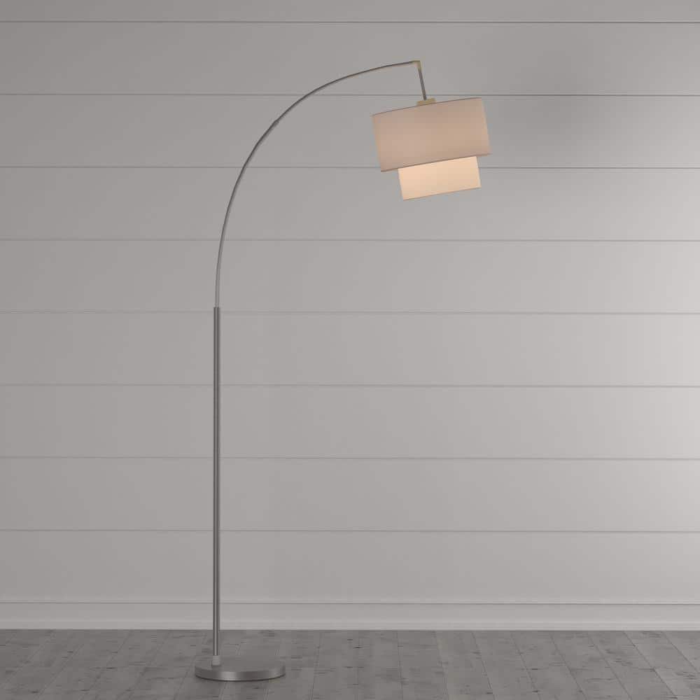Gala Brushed Steel Adjustable Arc Floor Lamp with Corrugated Shade