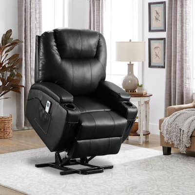 Black Faux Leather Heated Massage Chair