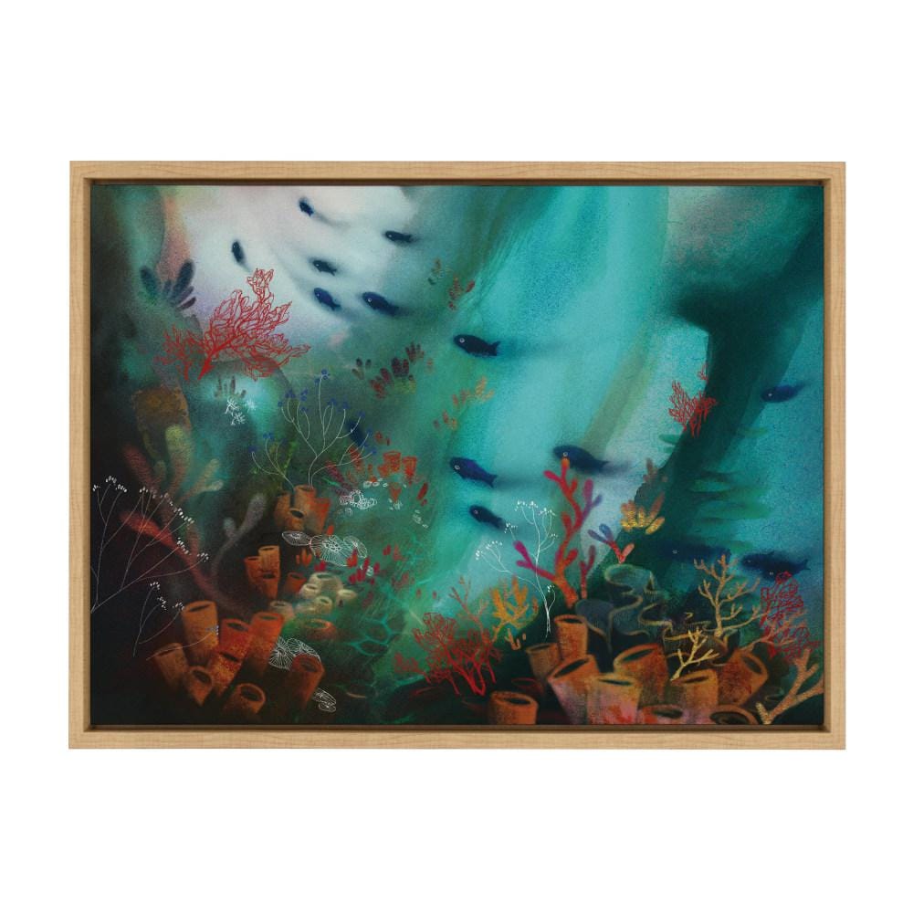Coral Cove Marine Life Canvas Print with Natural Frame