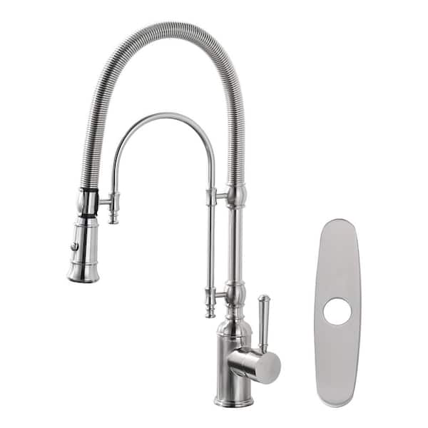 AVITAS Single Handle Pull Down Sprayer Kitchen Faucet Solid Brass in Brushed Nickel