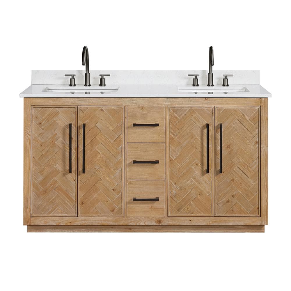 Bellavia 60" Weathered Fir Double Vanity with Engineered Stone Top