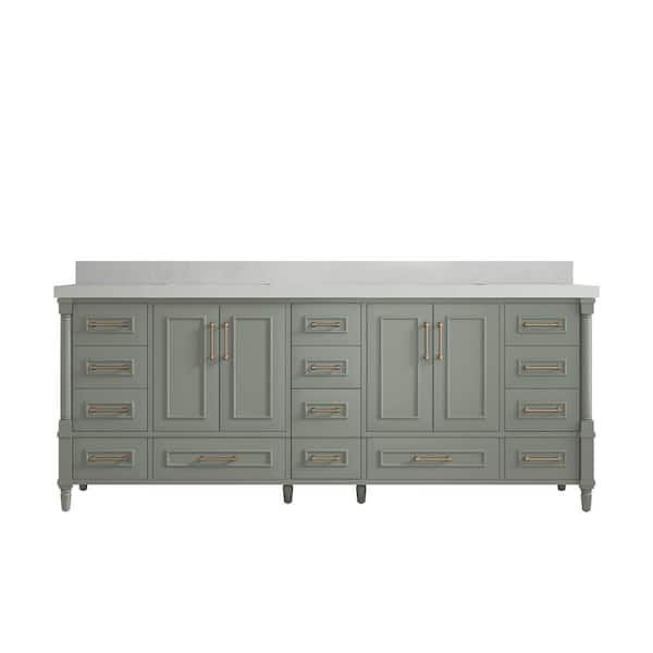 Willow Collections Hudson 84 in. W x 22 in. D x 36 in. H Double Sink Bath Vanity in Evergreen with 2 in. Carrara Quartz Top