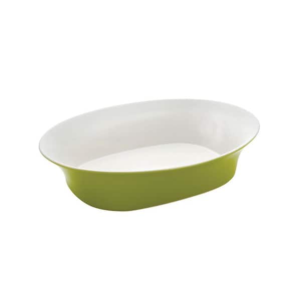 Round and Square 14 in. Oval Serving Bowl in Green