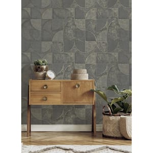 Addison Grey Charcoal Retro Geo Textured Non-Pasted Non-Woven Wallpaper Sample